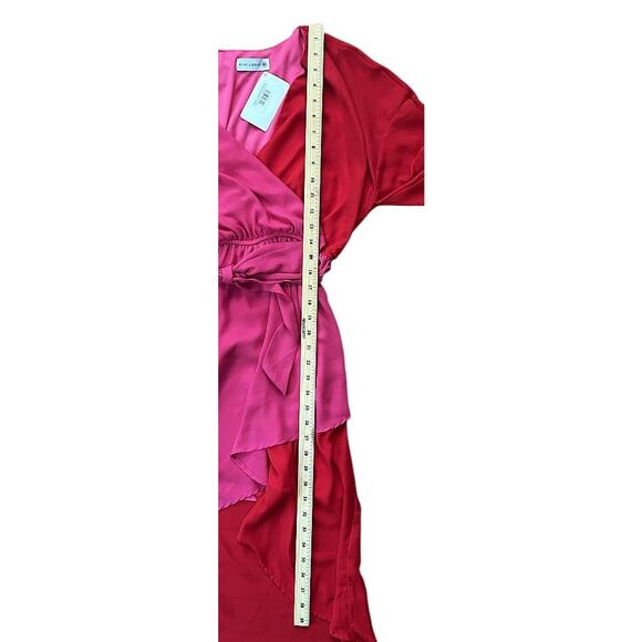 NWT Kiki La Rue Welch Pink & Red Colorblock Faux-Wrap Dress Women's Small - Picture 2 of 7